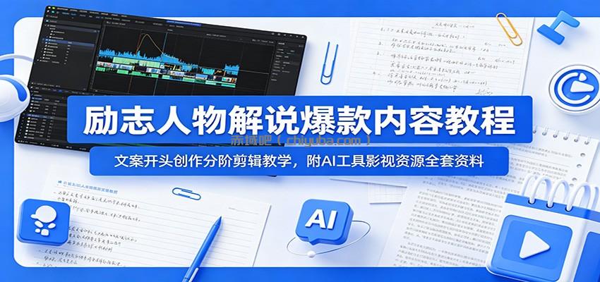 励志人物解说爆款内容教程：文案开头创作分阶剪辑教学，附AI 工具影视资源全套资料