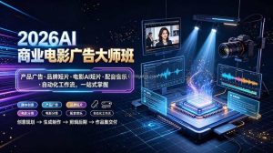 2026AI商业电影广告大师班：产品广告·品牌短片·电影AI短片·配音音乐·自动化工作流，一站式掌握