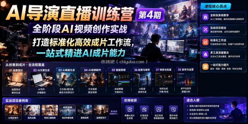 AI导演直播训练营第4期|全阶段AI视频创作实战,打造标准化高效成片工作流,一站式精进AI成片能力
