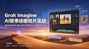 Grok Imagine AI故事动画短片实战：电影级视觉效果+角色一致性+高级提示词+后期剪辑全流程