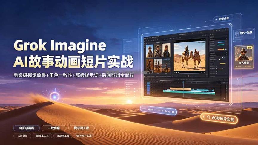 Grok Imagine AI故事动画短片实战:电影级视觉效果+角色一致性+高级提示词+后期剪辑全流程