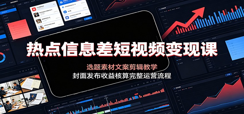 热点信息差短视频变现课:选题素材文案剪辑教学,封面发布收益核算完整运营流程