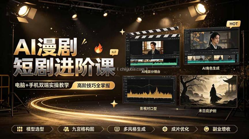 AI漫剧短剧进阶课｜电脑+手机双端实操教学｜影视剧对口型人物吃瓜×解压末日庇护所全程讲解，高阶技巧全掌握