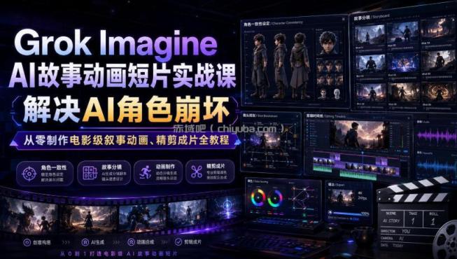 Grok Imagine AI故事动画短片实战课｜解决AI角色崩坏，从零制作电影级叙事动画、精剪成片全教程(中英字幕)