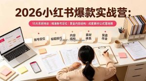 2026小红书爆款实战营：15天系统特训｜精准账号定位｜黄金内容结构｜成套素材公式落地教程
