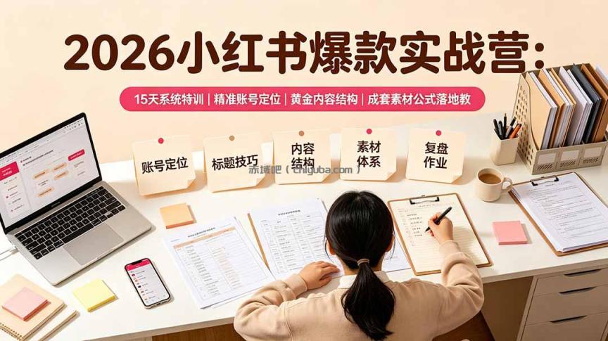 2026小红书爆款实战营:15天系统特训|精准账号定位|黄金内容结构|成套素材公式落地教程