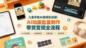 儿童早教AI视频实战课：0-6岁认知选题｜AI动画批量制作｜权重流量拉升｜宝妈账号带货变现全流程