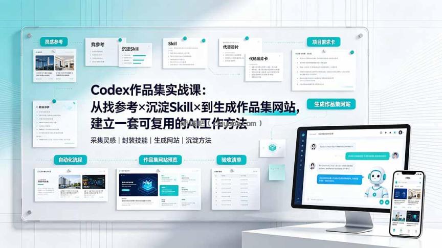 Codex作品集实战课：从找参考×沉淀Skill×到生成作品集网站，建立一套可复用的AI工作方法
