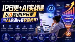 IP日更+AI实战课，从0启动IP日更，IP置顶视频制作+100条选题库搭建+10条日更规划，用AI跑通内容获客闭环!