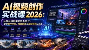 AI视频创作实战课2026：从提示词到电影级AI短片，掌握图片生成、视频制作与高级特效全流程