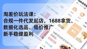 淘差价玩法课：合规一件代发起店，1688拿货、数据化选品、低价推广，新手稳健盈利(更新6月