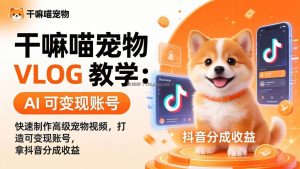 干嘛喵宠物 VLOG 教学：AI 快速制作高级宠物视频，打造可变现账号，拿抖音分成收益