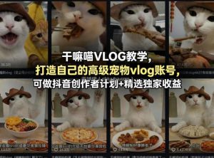干嘛喵VLOG教学，打造自己的高级宠物vlog账号，可做抖音创作者计划+精选独家收益