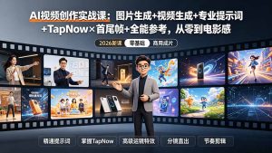 AI视频创作实战课：图片生成+视频生成+专业提示词+TapNow×首尾帧+全能参考，从零到电影感成片