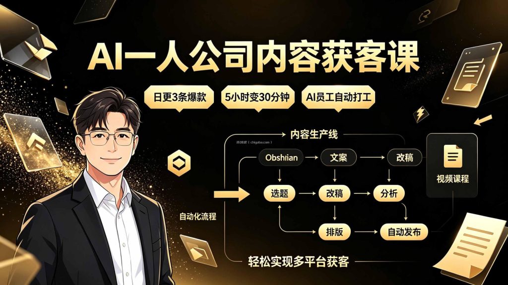 AI一人公司内容获客课:日更3条爆款×5小时变30分钟×AI员工自动打工,轻松实现多平台获客