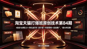 淘宝天猫打爆班原创技术第84期：4剑合1必爆2.0×淘礼金打价×2改1留×内容营销×全站推广，1款4术拉爆