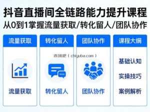 抖音直播间浓缩版视频课程，从0到1掌握直播间流量获取、转化留人、团队协作的全链路能力