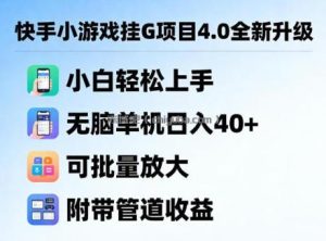 快手小游戏挂G项目4.0全新升级，小白轻松上手，无脑单机日入40+，可批量放大，附带管道收益【揭秘】