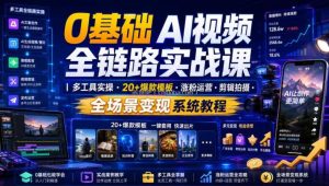 0基础AI视频全链路实战课｜多工具实操・20+爆款模板・涨粉运营・剪辑拍摄・全场景变现系统教程