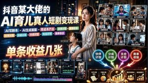 AI育儿真人短剧变现课：AI写剧本×AI生成画面×零成本产出×伙伴计划×分成计划×光合计划×商单收徒