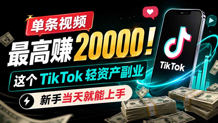 单条视频最高赚 20000!这个 TikTok 轻资产副业,新手当天就能上手