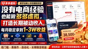 没有电商经验也能做多多虚拟，打造长期被动收入，每月稳定拿到1-3W收益【揭秘】