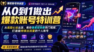 从0到1做出爆款账号特训营，从底层心法出发，教你像素级拆解热门视频，打造能持续出流量的个人账号
