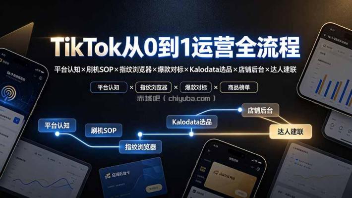 TikTok从0到1运营全流程:平台认知×刷机SOP×指纹浏览器×爆款对标×Kalodata选品×店铺后台×达人建联