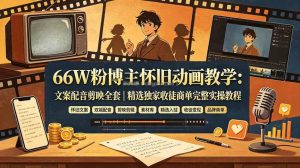 66W粉博主怀旧动画教学：文案配音剪映全套｜精选独家收徒商单完整实操教程