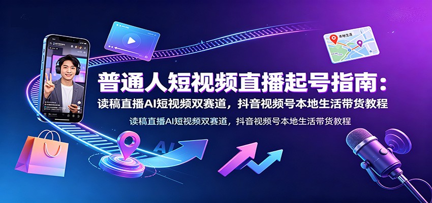 普通人短视频直播起号指南:读稿直播AI短视频双赛道,抖音视频号本地生活带货教程