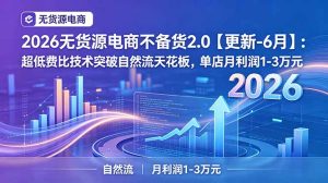 2026无货源电商不备货2.0【更新-7月】：超低费比技术突破自然流天花板，单店月利润1-3万元