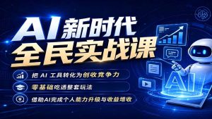 AI新时代全民实战课，把 AI 工具转化为创收竞争力，零基础吃透整套玩法，借助AI完成个人能力升级与收益增收。