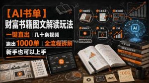【AI书单】财富书籍图文解读玩法，一键直出，几十条视频，跑出1000单，全流程拆解，新手也可以上手