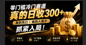零成本冷门赛道，真的日300+真风口，做得人极少！赶紧入局，超级简单！