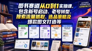 图书赛道从0到1实操课，包含新号启动、老号转型、搜索流量抓取、选品策略及爆款图文打造等