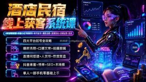 酒店民宿线上获客系统课：6年讲师亲授×抖音小红书视频号×账号起号×爆款选题×直播落地×店铺运营×投流
