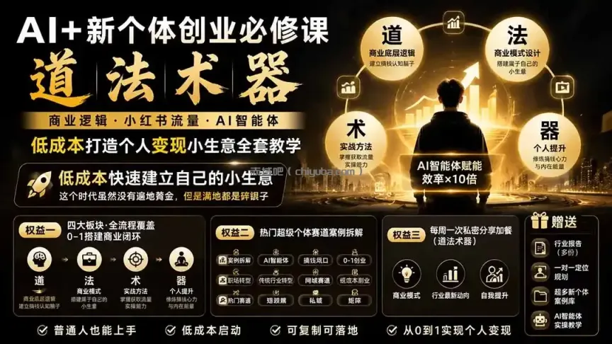 AI+新个体创业必修课｜道法术器｜商业逻辑·小红书流量·AI智能体｜低成本打造个人变现小生意全套教学