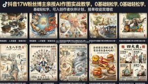 抖音17W粉丝博主亲授AI作图实战教学，0基础轻松学，可入创作者伙伴计划，接单收徒双增收
