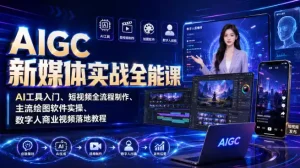 AIGC新媒体实战全能课｜AI工具入门、短视频全流程制作、主流绘图软件实操、数字人商业视频落地教程