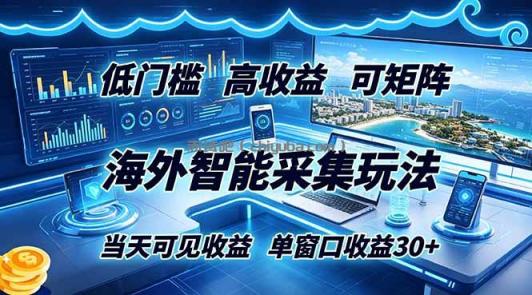 海外智能采集玩法，低门槛高单价可矩阵，当天可见收益，单窗口30+