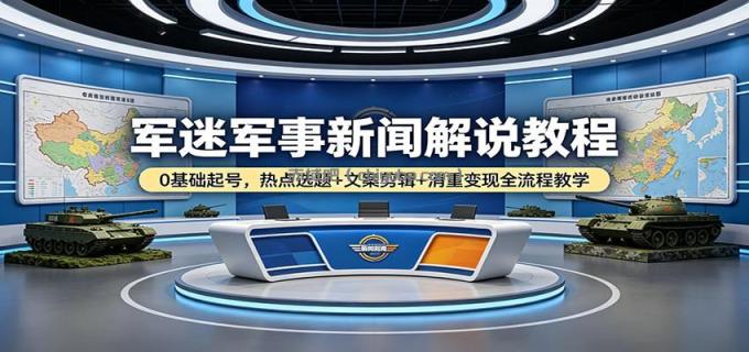 军迷军事新闻解说教程：0基础起号，热点选题+文案剪辑+消重变现全流程教学