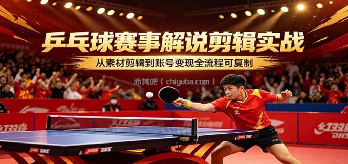 乒乓球赛事解说剪辑实战，从素材剪辑到账号变现全流程可复制