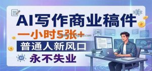 AI写作商业稿件，一小时5张+，普通人新风口，永不失业
