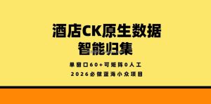 酒店CK原生数据智能归集，单窗口60+可矩阵0人工，2026必做蓝海小众项目【揭秘】