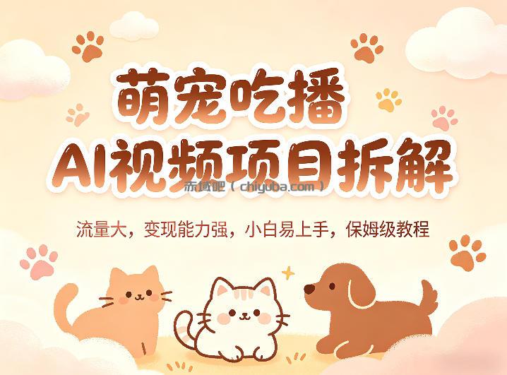 萌宠吃播AI视频项目拆解，流量大，变现能力强，小白易上手，保姆级教程