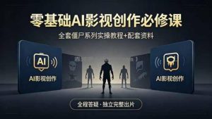 零基础AI影视创作必修课，全套僵尸系列实操教程加配套资料，全程答疑带你独立完整出片