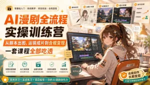 AI漫剧全流程实操训练营，从脚本出图、运镜成片到合规变现，一套课程全部吃透