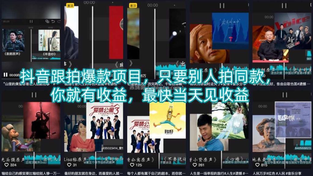 抖音跟拍爆款项目，只要别人拍同款，你就有收益，最快当天见收益