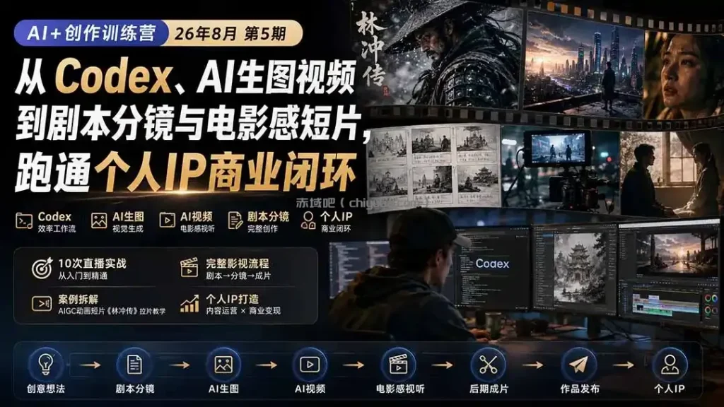 AI+创作训练营26年第5期-更新：从Codex、AI生图视频到剧本分镜与电影感短片，跑通个人IP商业闭环