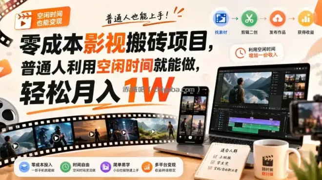 零门槛影视搬砖项目,月入万元,玩法稳定普通人可落地的长期副业!